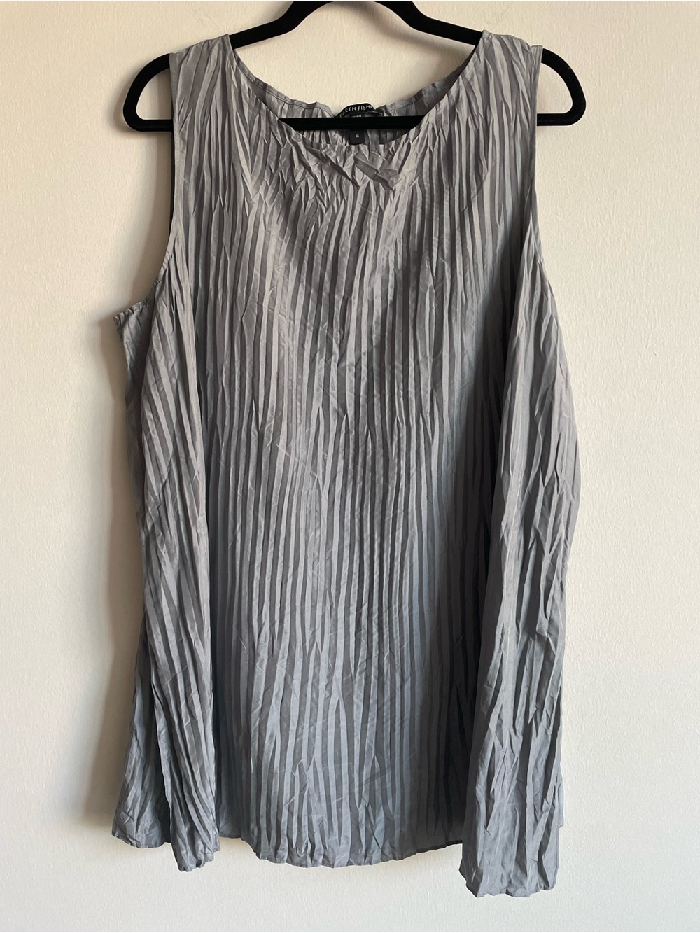 Eileen Fisher silk top silver gray crinkle longline special event workwear 1X